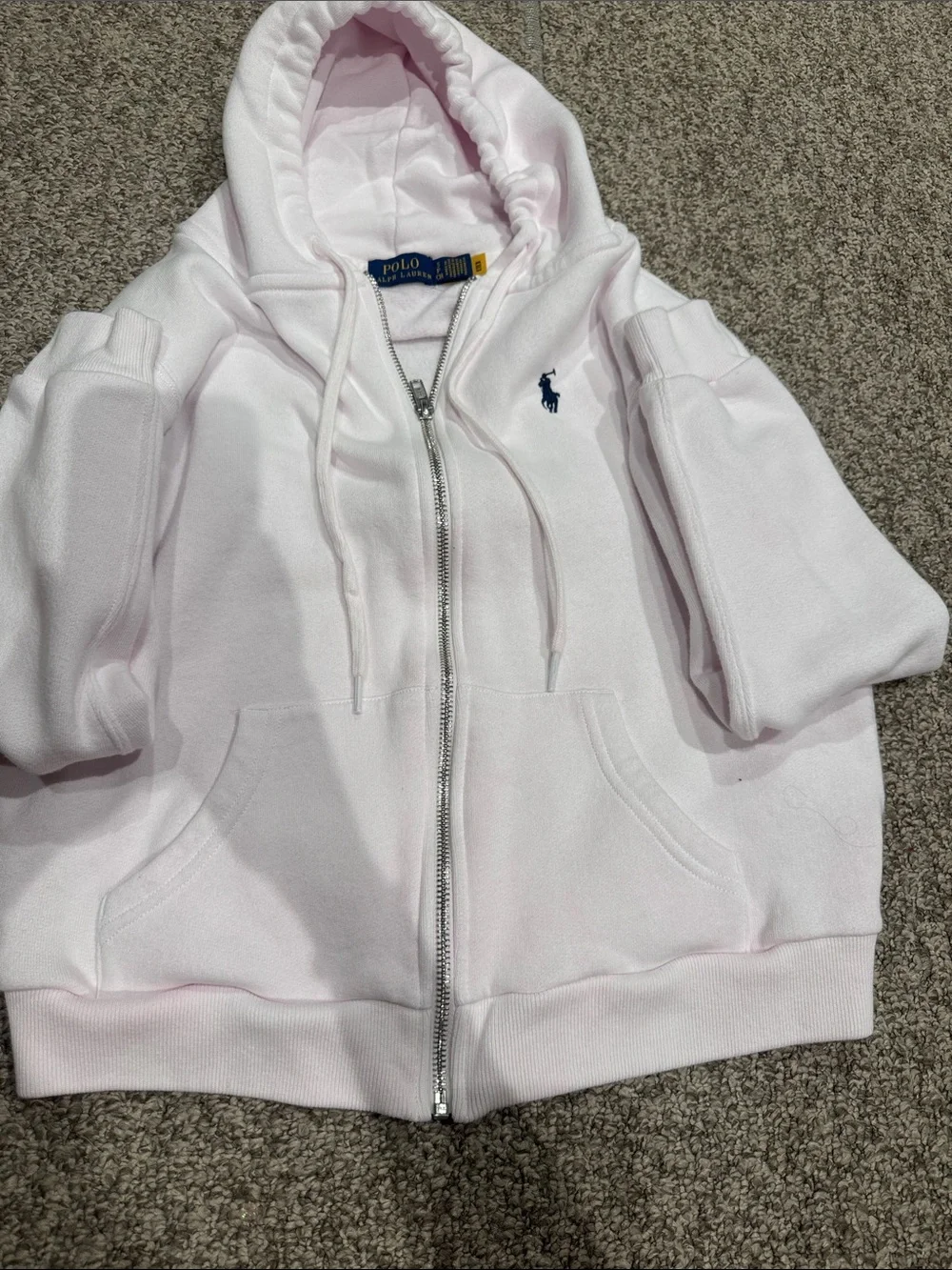 Ralph Lauren Light Pink Zip Hoodie with Navy Pony
